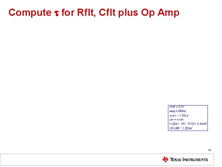 Compute t for Rflt, Cflt plus Op Amp 14 