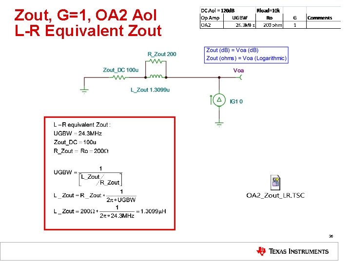 Zout, G=1, OA 2 Aol L-R Equivalent Zout 36 