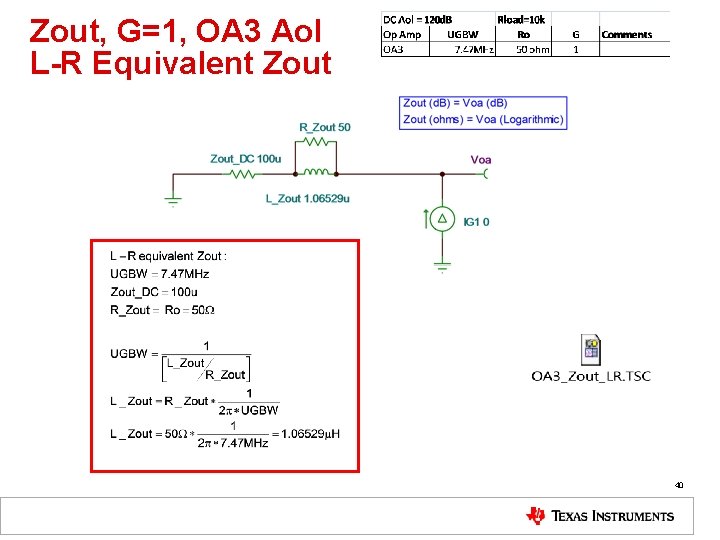 Zout, G=1, OA 3 Aol L-R Equivalent Zout 40 