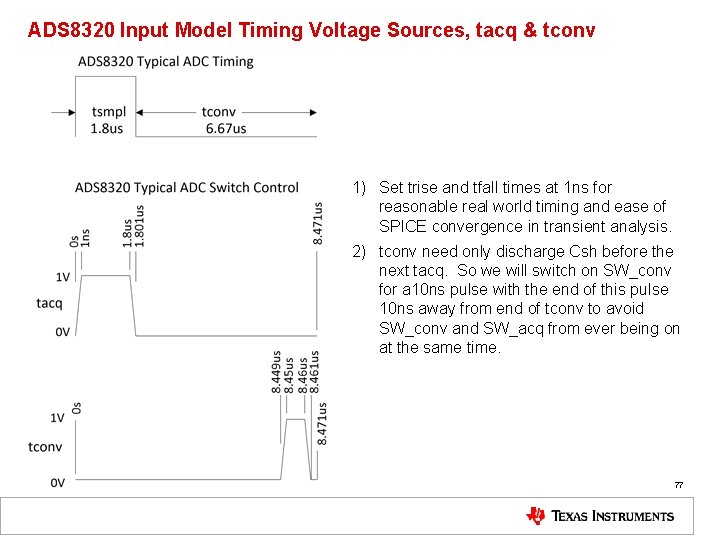 ADS 8320 Input Model Timing Voltage Sources, tacq & tconv 1) Set trise and