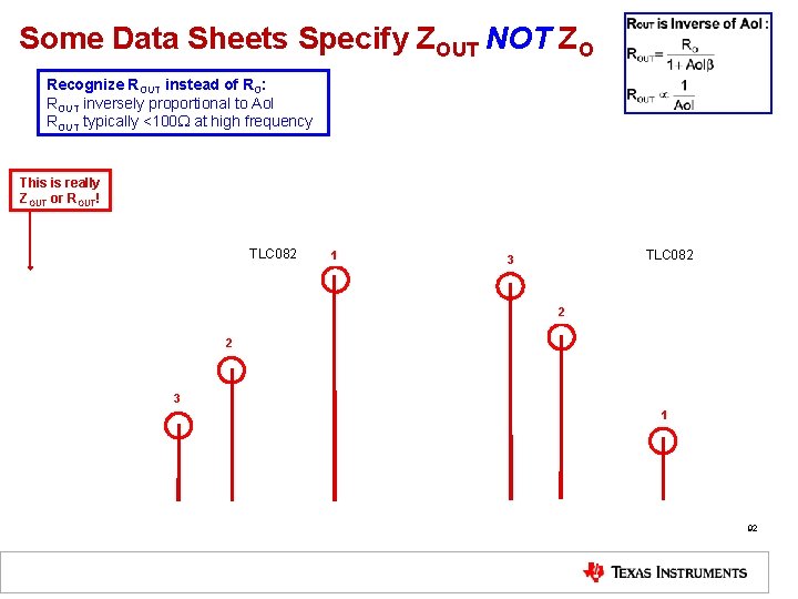 Some Data Sheets Specify ZOUT NOT ZO Recognize ROUT instead of RO: ROUT inversely