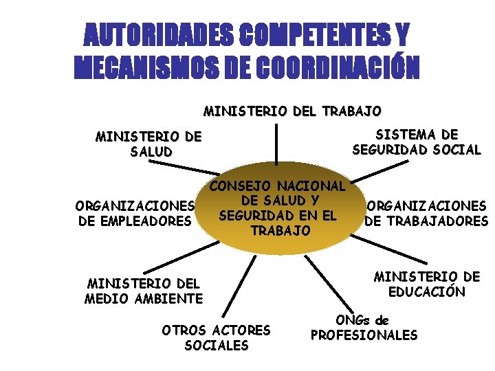 AUTORIDADES COMPETENTES Y MECANISMOS DE COORDINACIÓN MINISTERIO DEL TRABAJO SISTEMA DE SEGURIDAD SOCIAL MINISTERIO