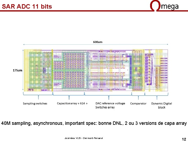 SAR ADC 11 bits 40 M sampling, asynchronous, important spec: bonne DNL, 2 ou