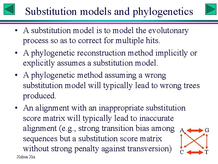 Substitution models and phylogenetics • A substitution model is to model the evolutonary process