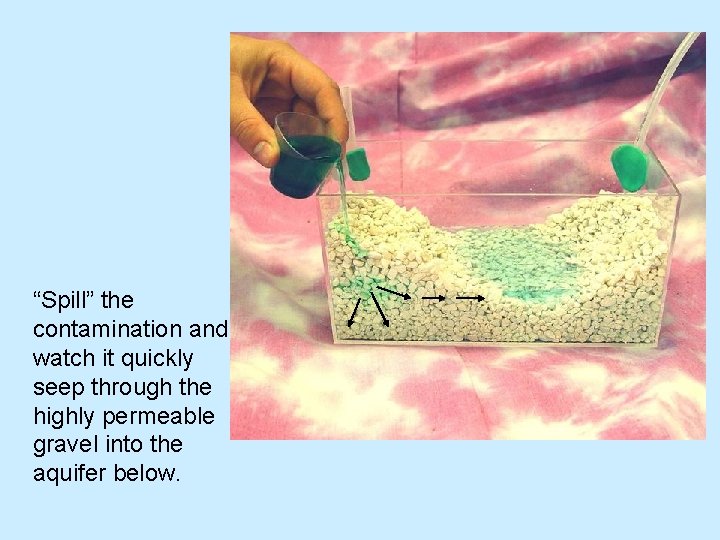 “Spill” the contamination and watch it quickly seep through the highly permeable gravel into “Spill” the contamination and watch it quickly seep through the highly permeable gravel into