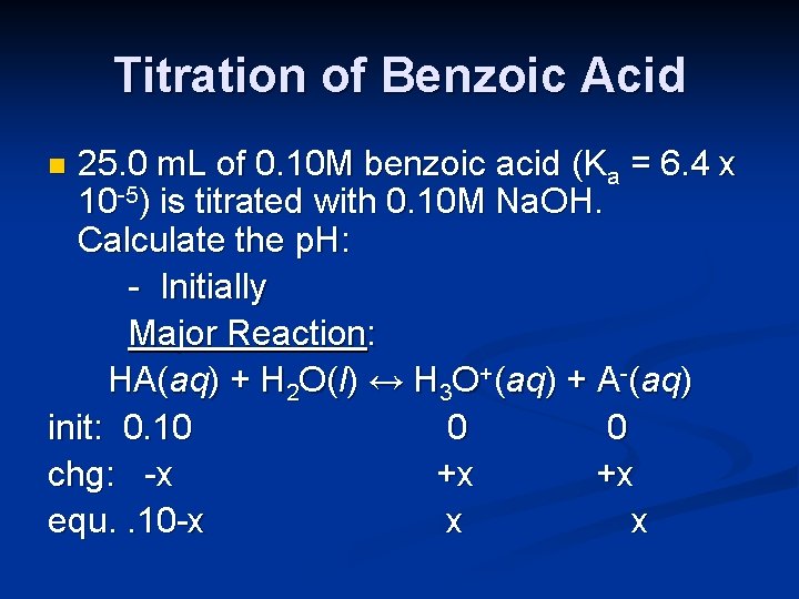 Titration of Benzoic Acid 25. 0 m. L of 0. 10 M benzoic acid