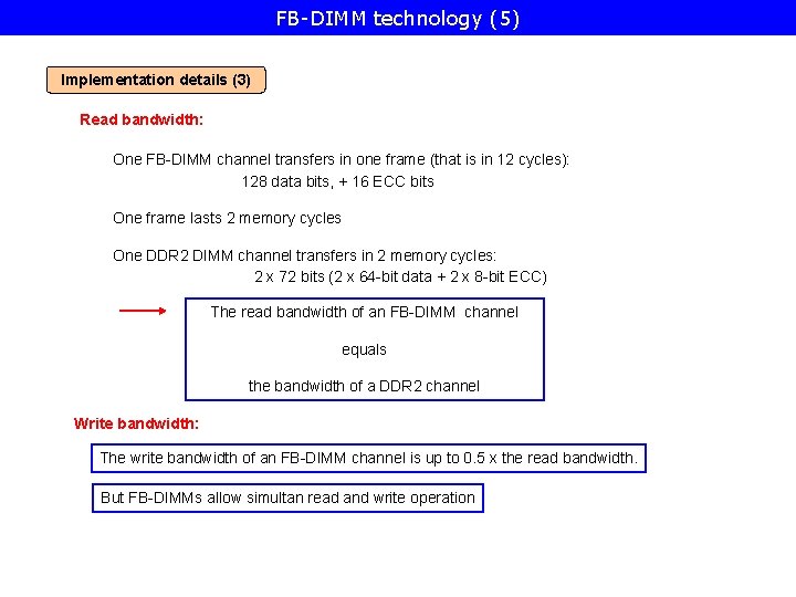 FB-DIMM technology (5) Implementation details (3) Read bandwidth: One FB-DIMM channel transfers in one
