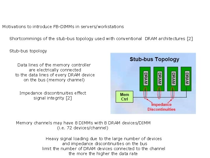 Motivations to introduce FB-DIMMs in servers/workstations Shortcommings of the stub-bus topology used with conventional