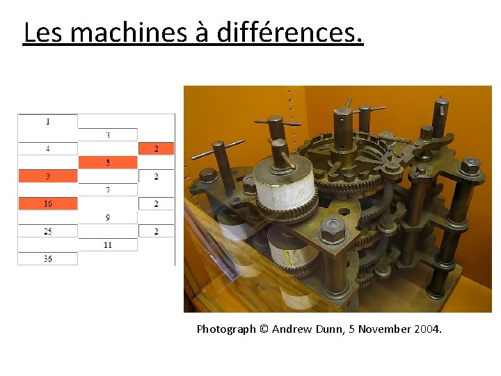 Les machines à différences. Photograph © Andrew Dunn, 5 November 2004. 