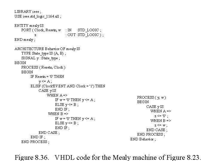 LIBRARY ieee ; USE ieee. std_logic_1164. all ; ENTITY mealy IS PORT ( Clock, LIBRARY ieee ; USE ieee. std_logic_1164. all ; ENTITY mealy IS PORT ( Clock,