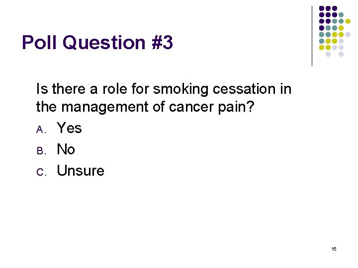 Poll Question #3 Is there a role for smoking cessation in the management of