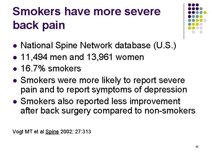 Smokers have more severe back pain l l l National Spine Network database (U.