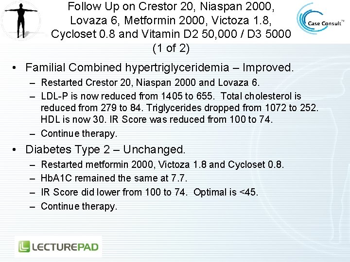 Follow Up on Crestor 20, Niaspan 2000, Lovaza 6, Metformin 2000, Victoza 1. 8,