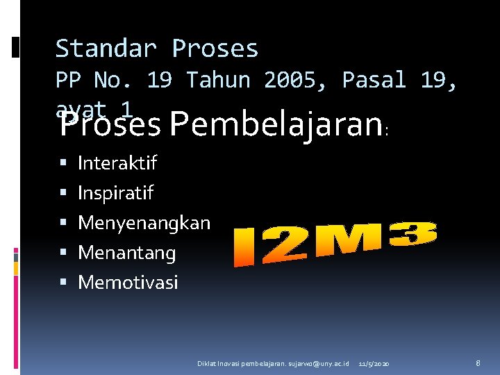 Standar Proses PP No. 19 Tahun 2005, Pasal 19, ayat 1 Proses Pembelajaran: Interaktif