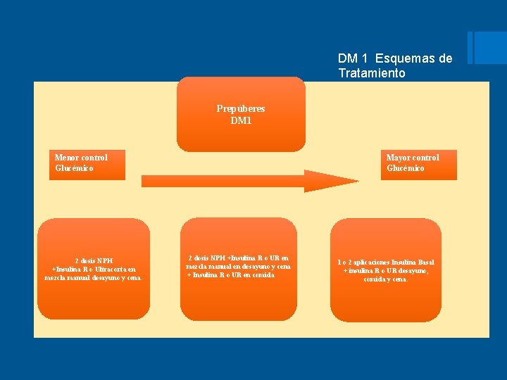 DM 1 Esquemas de Tratamiento Prepúberes DM 1 Menor control Glucémico 2 dosis NPH