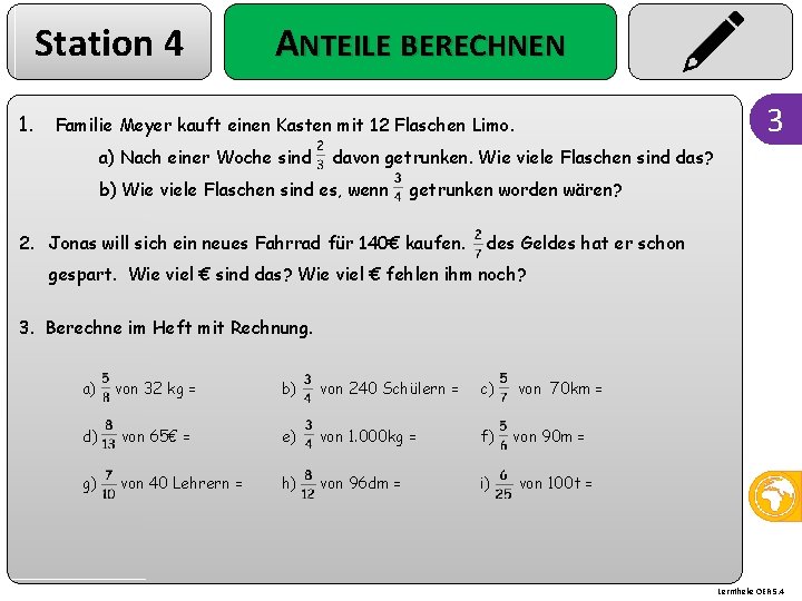 Station 4 1. ANTEILE BERECHNEN 3 Familie Meyer kauft einen Kasten mit 12 Flaschen