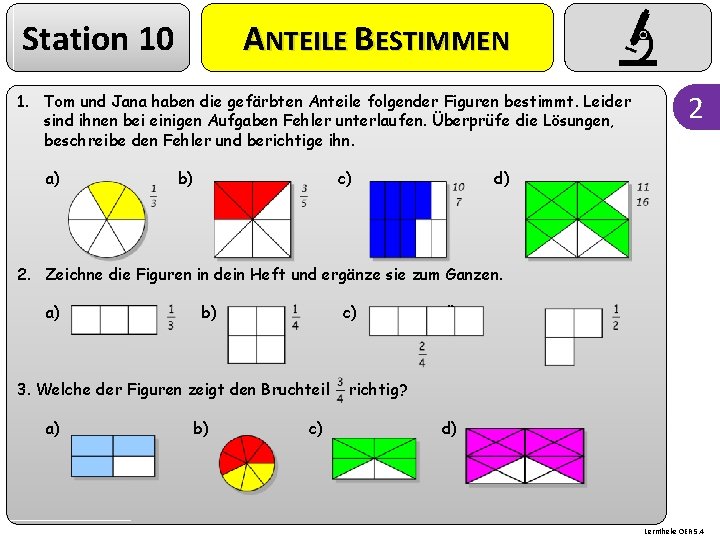 Station 10 ANTEILE BESTIMMEN 1. Tom und Jana haben die gefärbten Anteile folgender Figuren