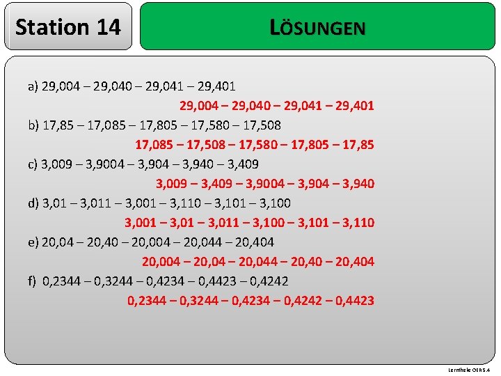 Station 14 LÖSUNGEN a) 29, 004 – 29, 040 – 29, 041 – 29,