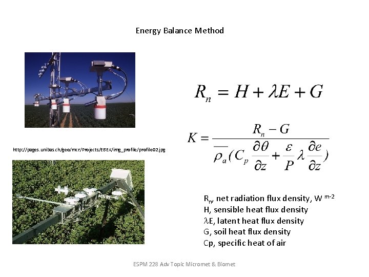 Energy Balance Method http: //pages. unibas. ch/geo/mcr/Projects/EBEX/img_profile/profile 02. jpg Rn, net radiation flux density,