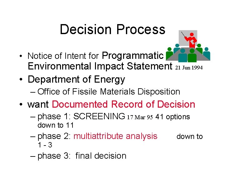 Decision Process • Notice of Intent for Programmatic Environmental Impact Statement 21 Jun 1994