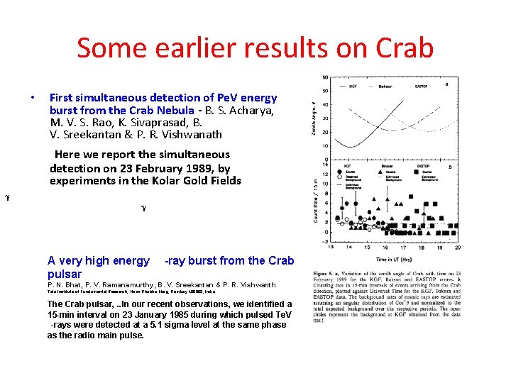 Some earlier results on Crab • First simultaneous detection of Pe. V energy burst