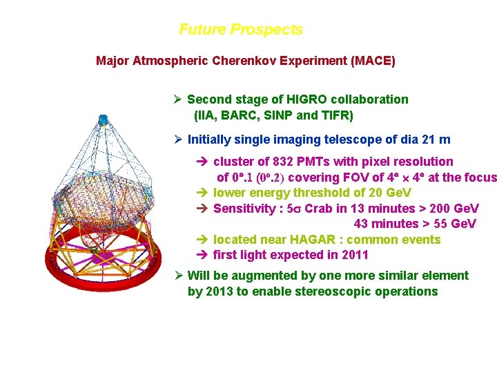 Future Prospects Major Atmospheric Cherenkov Experiment (MACE) Second stage of HIGRO collaboration (IIA, BARC,