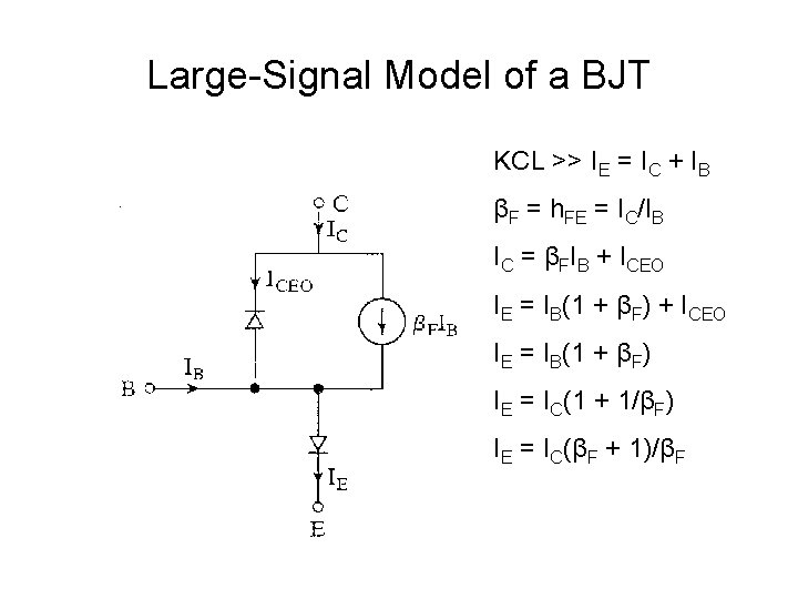 Large-Signal Model of a BJT KCL >> IE = IC + IB βF = Large-Signal Model of a BJT KCL >> IE = IC + IB βF =