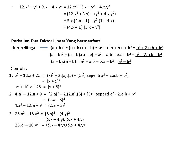  • 12. x 2 – y 2 + 3. x – 4. x.