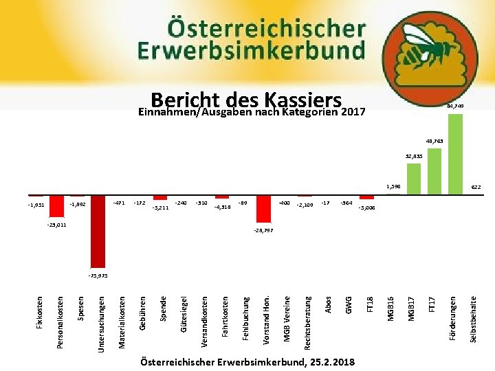 Bericht des Präsidenten Bericht des Kassiers 84, 749 Einnahmen/Ausgaben nach Kategorien 2017 48, 763