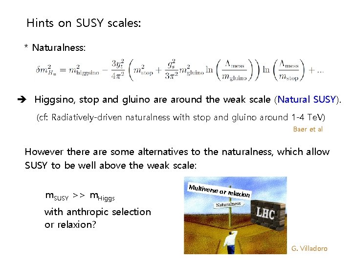 Hints on SUSY scales: * Naturalness: Higgsino, stop and gluino are around the weak