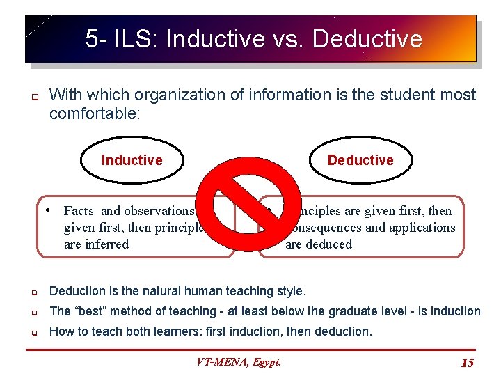 5 - ILS: Inductive vs. Deductive q With which organization of information is the