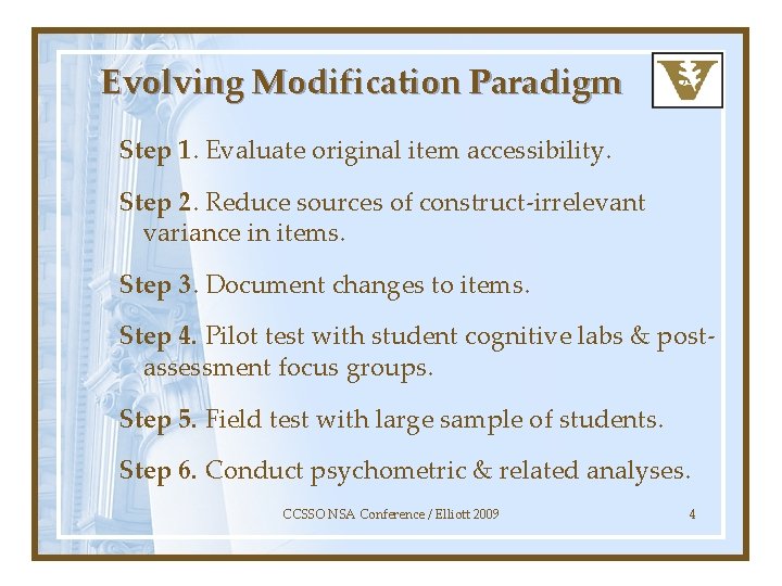 Evolving Modification Paradigm Step 1. Evaluate original item accessibility. Step 2. Reduce sources of