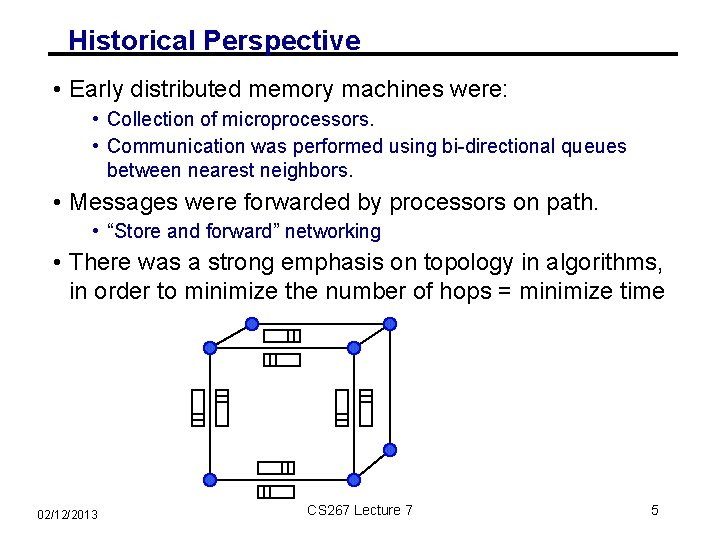 Historical Perspective • Early distributed memory machines were: • Collection of microprocessors. • Communication