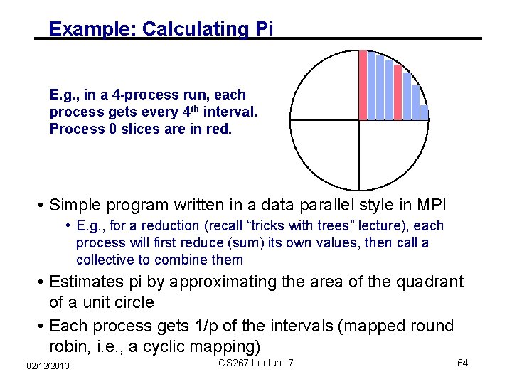 Example: Calculating Pi E. g. , in a 4 -process run, each process gets
