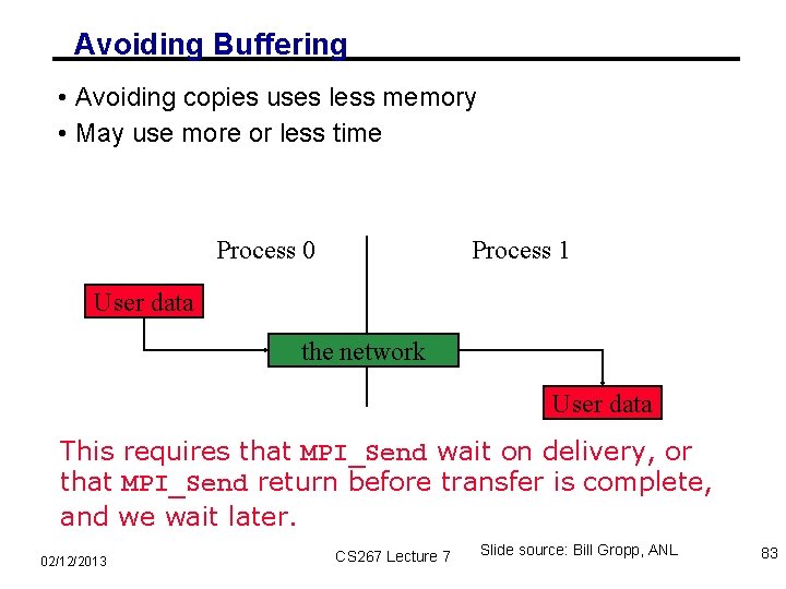 Avoiding Buffering • Avoiding copies uses less memory • May use more or less