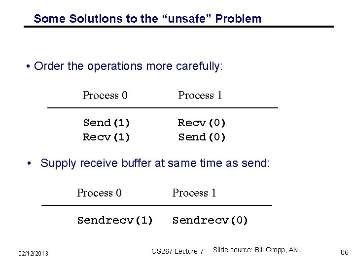 Some Solutions to the “unsafe” Problem • Order the operations more carefully: Process 0