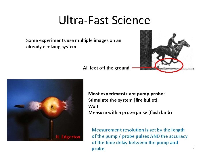 Ultra-Fast Science Some experiments use multiple images on an already evolving system All feet