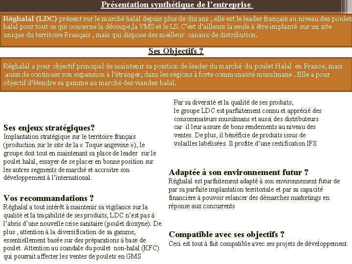 Présentation synthétique de l’entreprise Réghalal (LDC) présent sur le marché halal depuis plus de