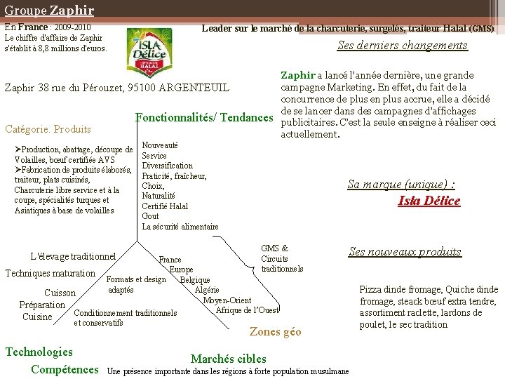 Groupe Zaphir En France : 2009 -2010 Le chiffre d'affaire de Zaphir s'établit à