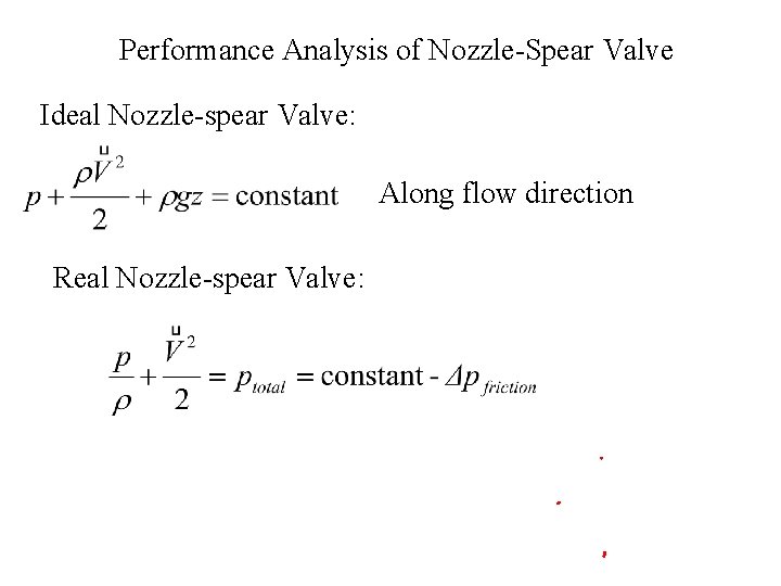 Performance Analysis of Nozzle-Spear Valve Ideal Nozzle-spear Valve: Along flow direction Real Nozzle-spear Valve: