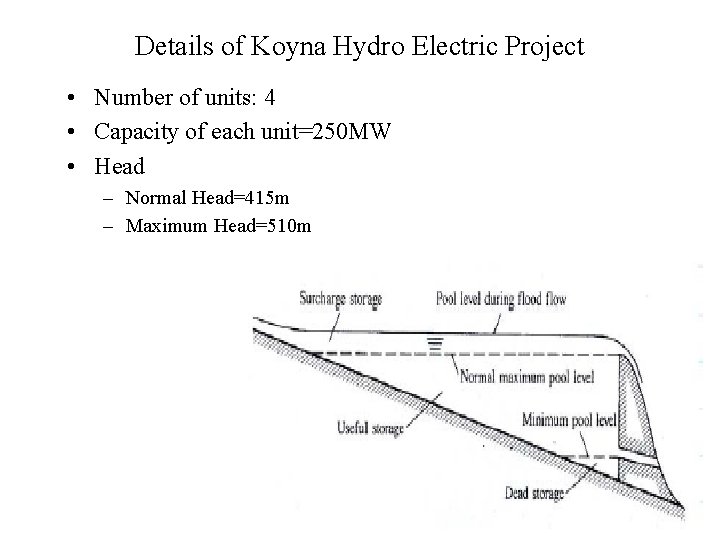Details of Koyna Hydro Electric Project • Number of units: 4 • Capacity of