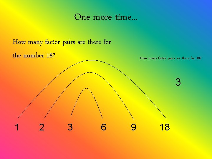 One more time. . . How many factor pairs are there for the number