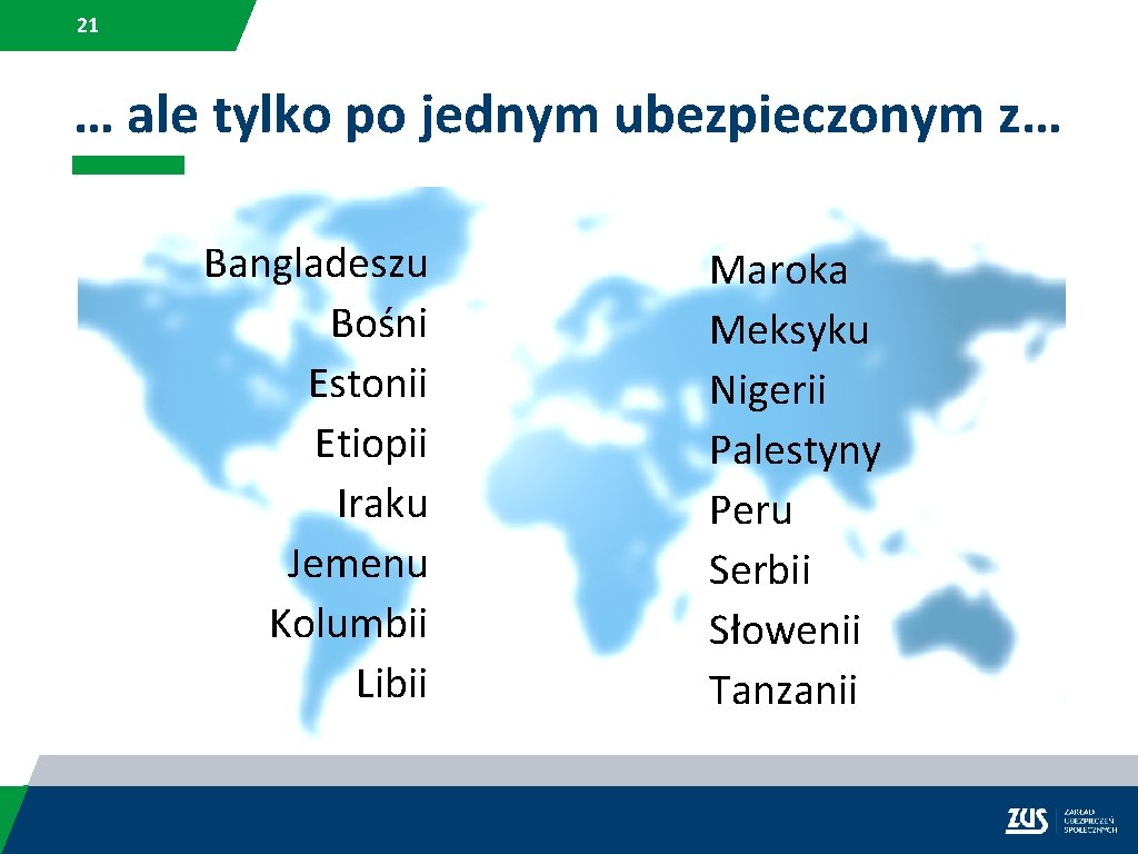 21 … ale tylko po jednym ubezpieczonym z… Bangladeszu Bośni Estonii Etiopii Iraku Jemenu
