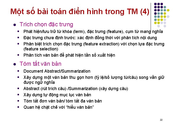 Một số bài toán điển hình trong TM (4) Trích chọn đặc trưng l