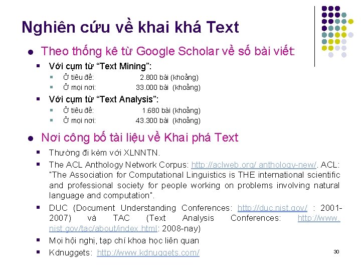 Nghiên cứu về khai khá Text Theo thống kê từ Google Scholar về số