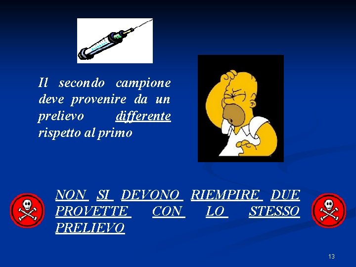 Il secondo campione deve provenire da un prelievo differente rispetto al primo NON SI