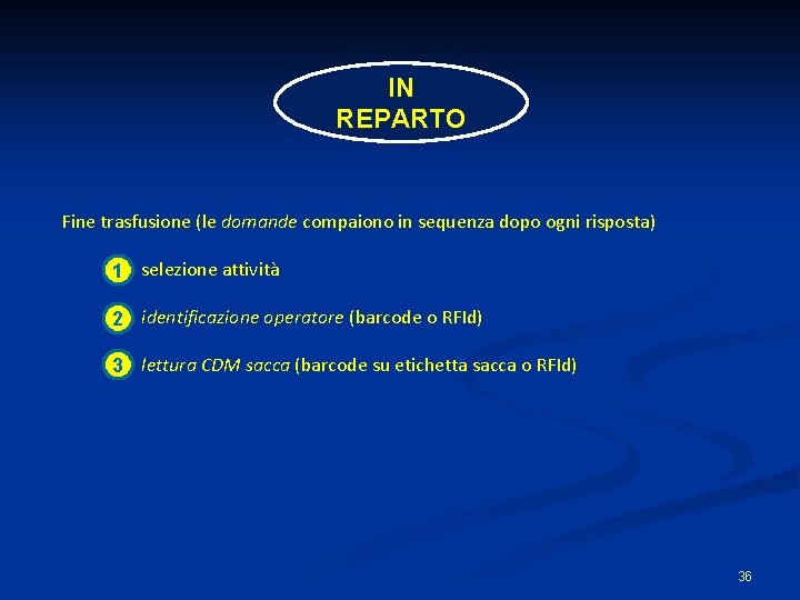 IN REPARTO Fine trasfusione (le domande compaiono in sequenza dopo ogni risposta) 1 selezione