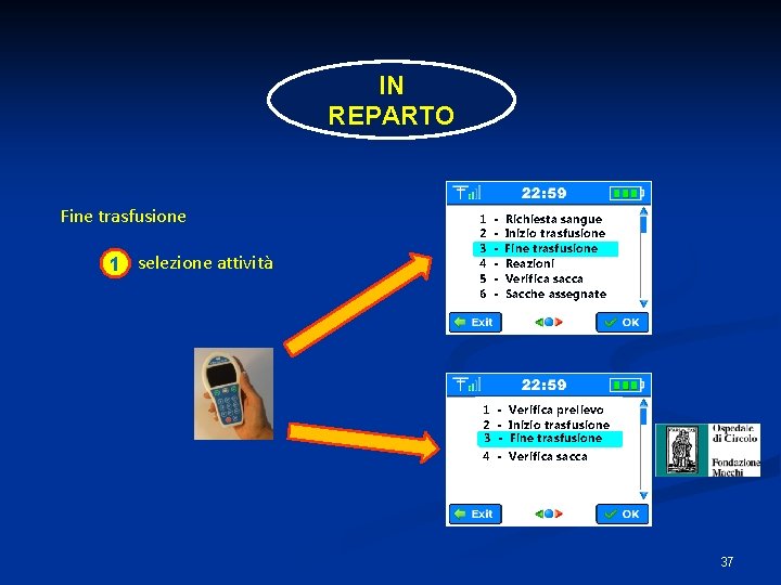 IN REPARTO Fine trasfusione 1 selezione attività 1 2 3 4 5 6 1