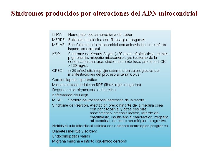 Síndromes producidos por alteraciones del ADN mitocondrial 