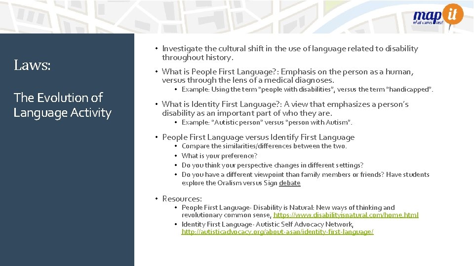 Laws: The Evolution of Language Activity • Investigate the cultural shift in the use